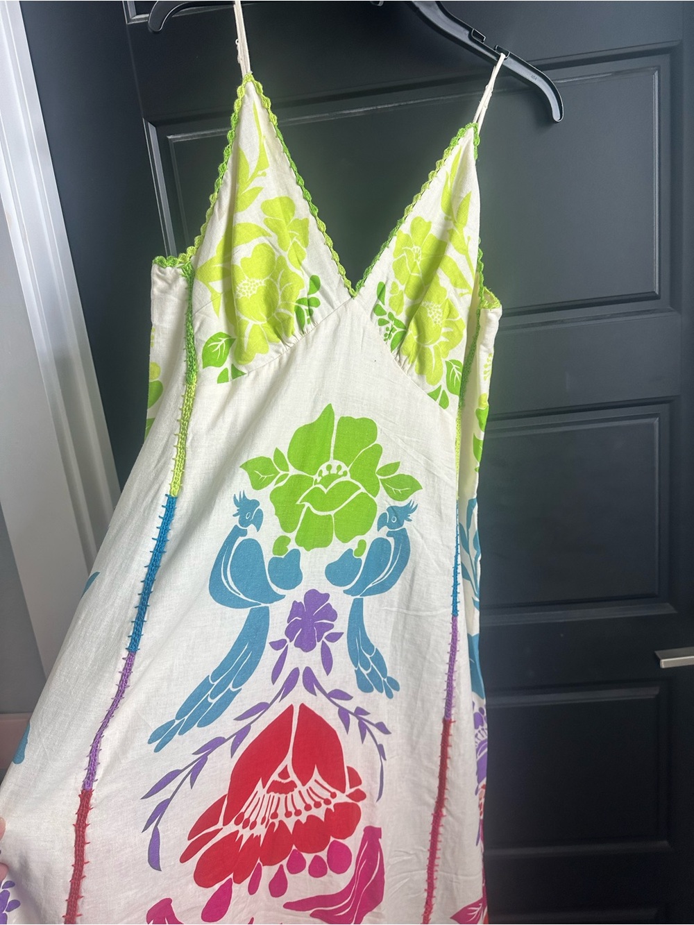 FARM Rio White Maxi Dress with Green Bodice and Multicolor Floral Motifs - Picture 11 of 14
